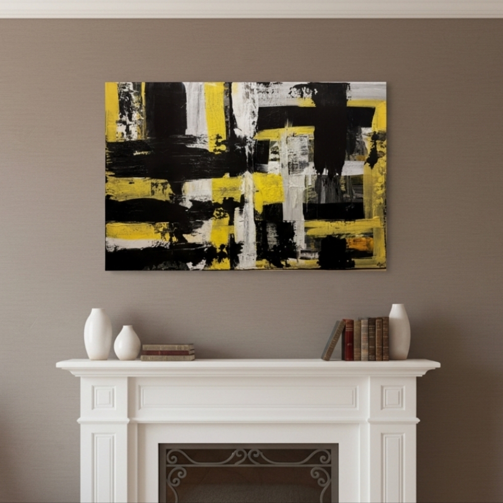 HANDCRAFTED Abstract Painting HANDMADE Wall Art Decor HANDPAINTED Artwork Yellow
